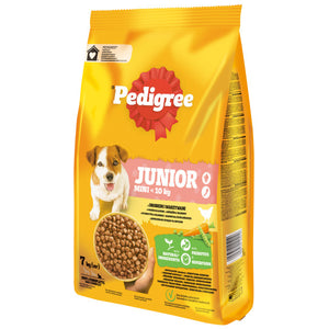 PEDIGREE Hrana uscata pentru catei JUNIOR Talie Mica, cu Pasare/Legume 7kg+1,4kg