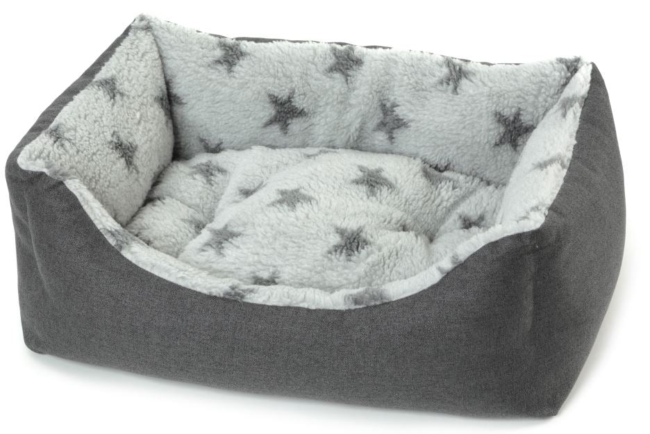 LEO PET Pat pentru caini Rodi Grey Stars, cu perna detasabila, 85x110 cm