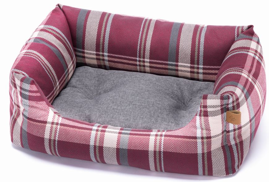 LEO PET Pat pentru caini Rodi Scozzese, cu perna detasabila, bordeaux, 45x60 cm