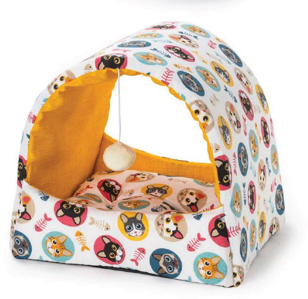 LEO PET Pat pentru pisici Tenda, stil cort, 45x38x40cm, model pisicute colorate