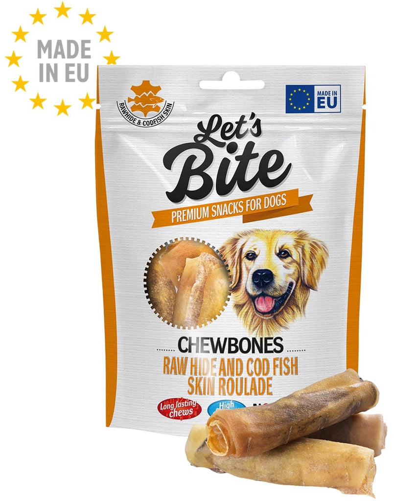 Lets Bite Chewbones - recompense pentru câini, Rulou Piele de vacă şi Cod 120g - Maxi-Pet.ro