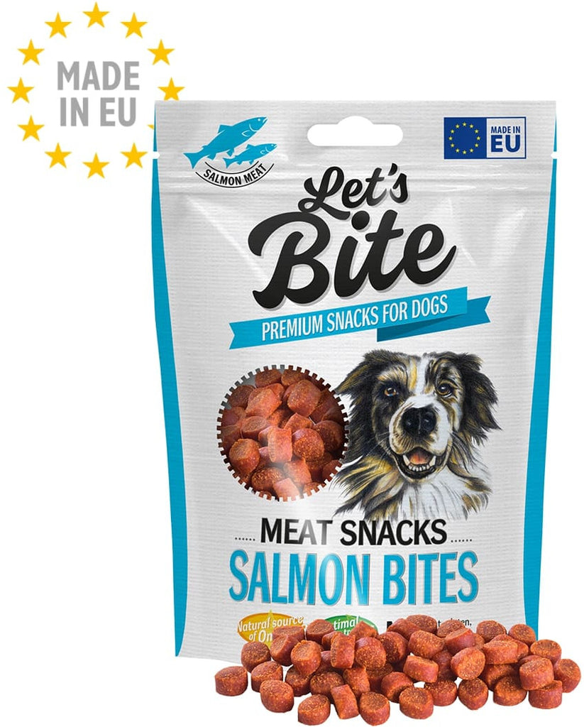 Lets Bite Meat Snacks - recompense pentru câini, bucăţele cu Somon 150g - Maxi-Pet.ro