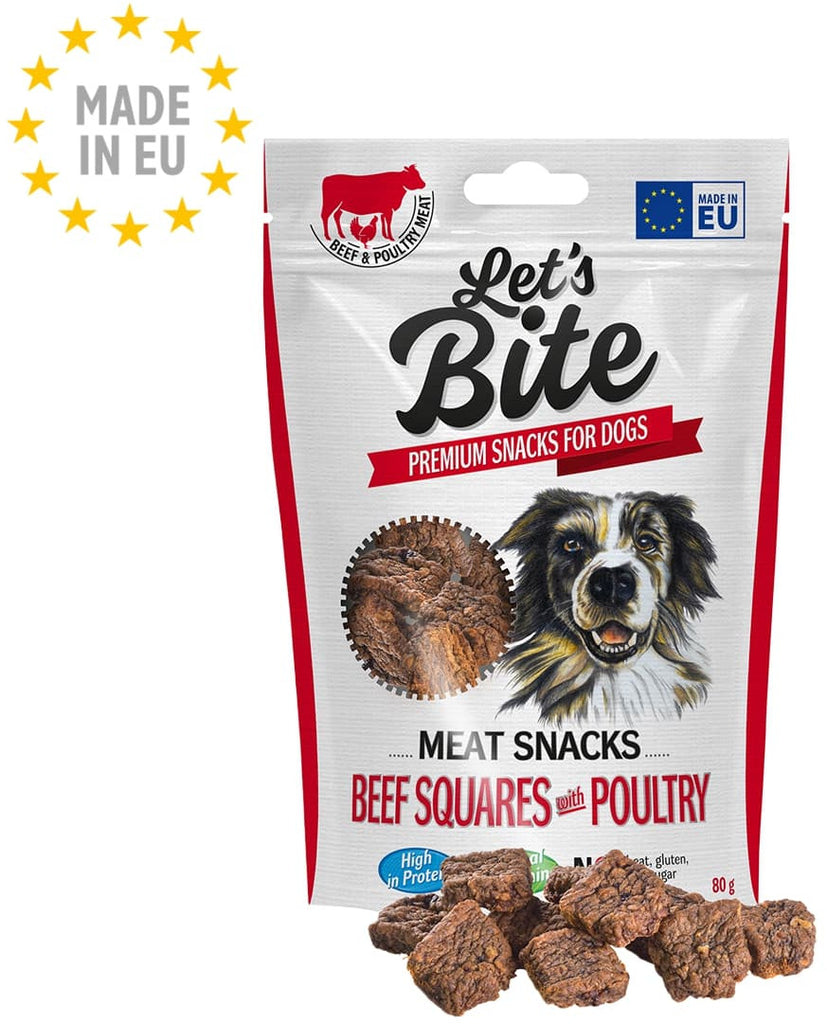 Let's Bite Meat Snacks - recompense pentru caini, bucati cu Vita si Pasare 80g