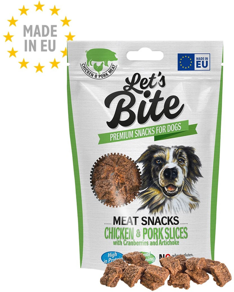 Let's Bite Meat Snacks - recompense pentru caini, felii cu Pui si Porc 80g