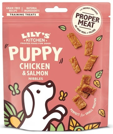 LILY'S KITCHEN Nibbles Recompensa pentru caini PUPPY, cu Pui si Somon 70g