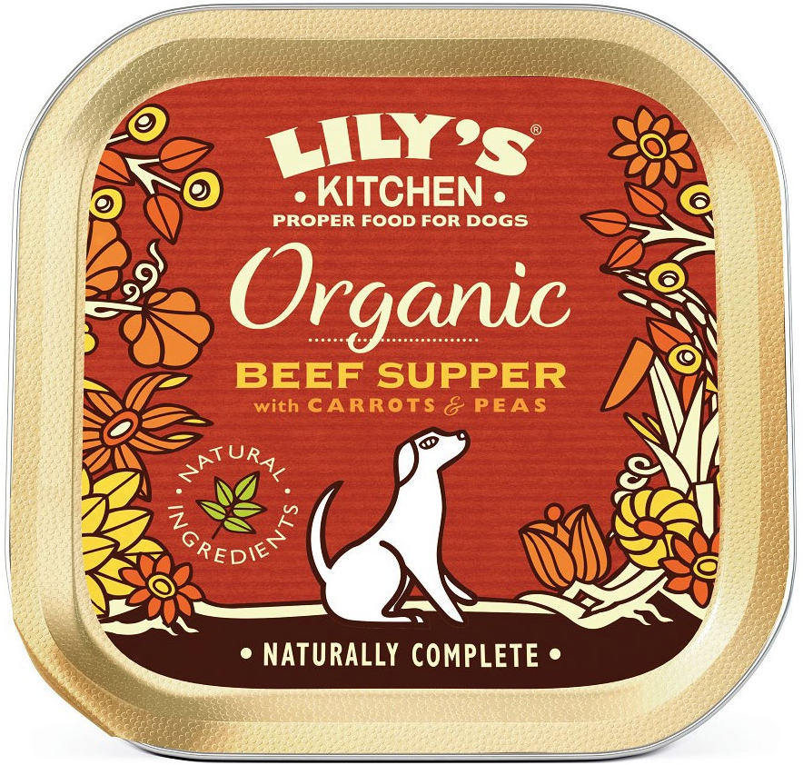 LILY'S KITCHEN Organic Supper Conserva pentru caini, cu vita şi morcovi 150g