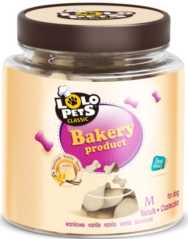LOLO PETS CLASSIC Biscuiti pentru caini Bones M Vanilie, borcan plastic 210g