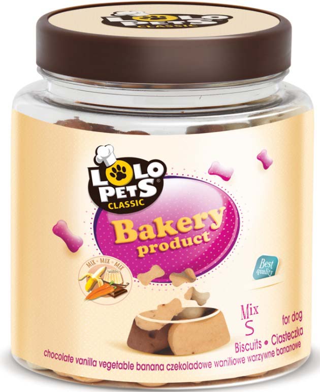 LOLO PETS CLASSIC Biscuiti pentru caini Bones S Mix, borcan plastic 210g