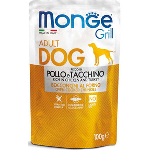 MONGE Grill Plic hrana umeda pentru caini, cu Pui si Curcan 100g
