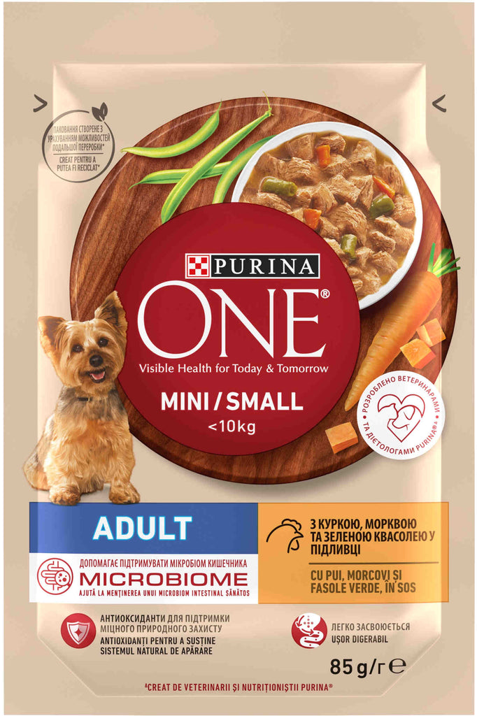 PURINA ONE Mini ADULT Plic hrana umeda pentru caini Pui/Morcov 85g