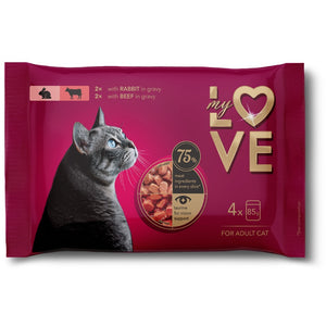 MY LOVE Multipack Hrana umeda pentru pisici, cu Iepure si Vita 4x85g