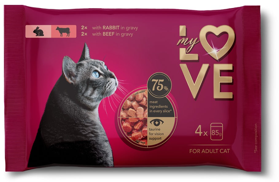 MY LOVE Multipack Hrana umeda pentru pisici, cu Iepure si Vita 4x85g