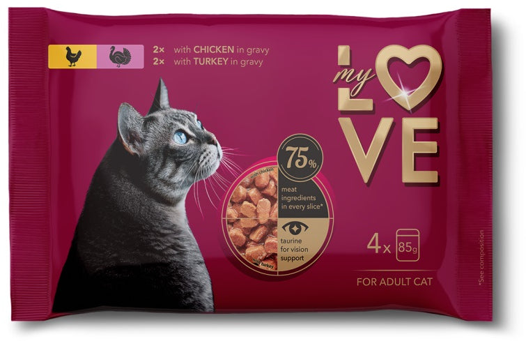 MY LOVE Multipack Hrana umeda pentru pisici, cu Pui si Curcan 4x85g