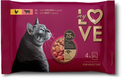 MY LOVE Multipack Hrana umeda pentru pisici, cu Pui si Vita 4x85g