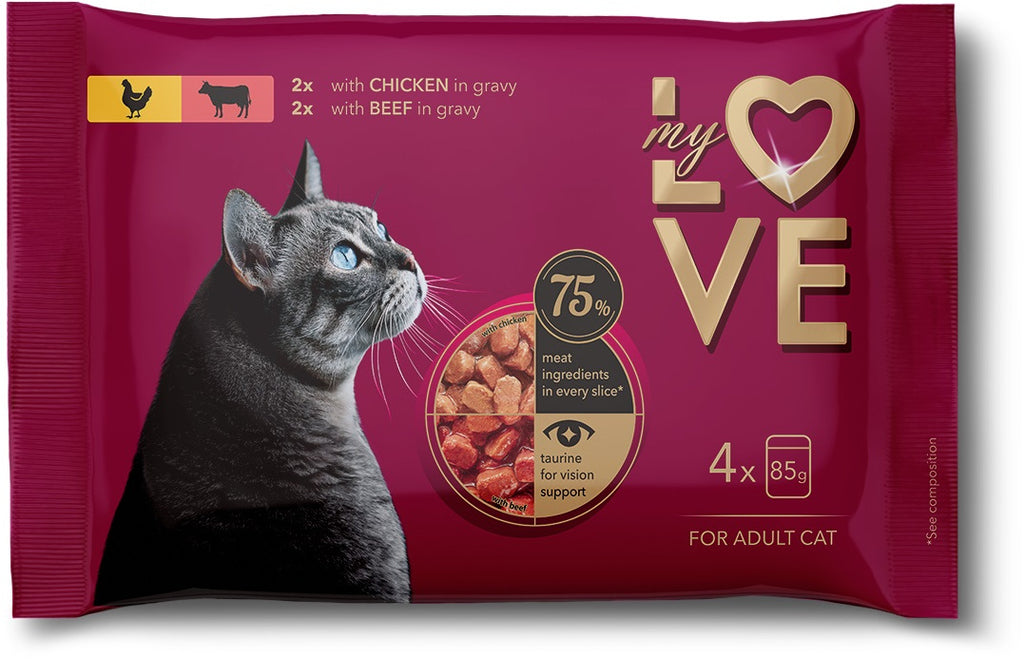 MY LOVE Multipack Hrana umeda pentru pisici, cu Pui si Vita 4x85g