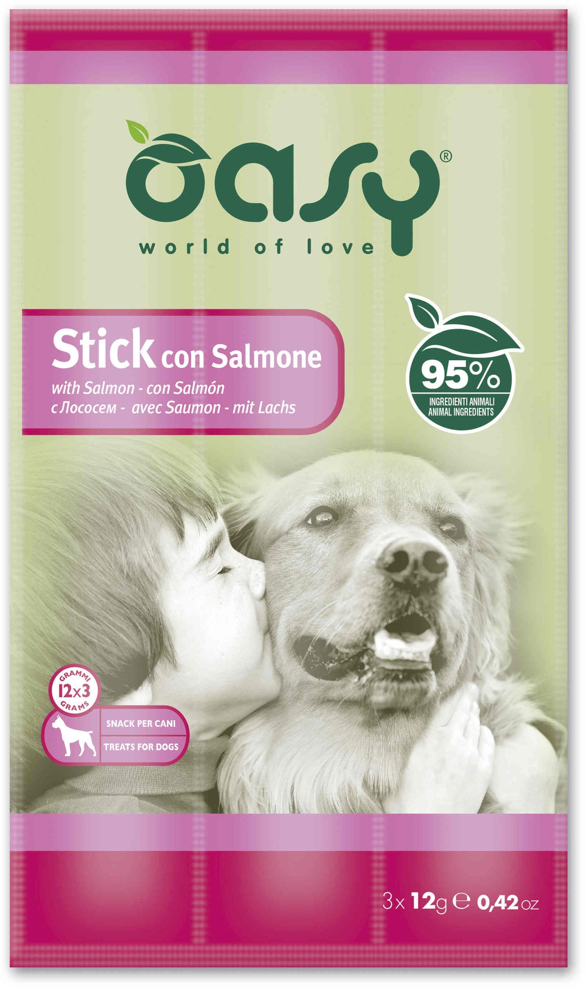 OASY Delicatese pentru caini, Sticks cu Somon 3x12g