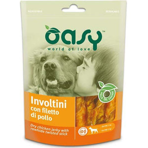 OASY Delicatese pentru caini Sticks impletit Piele de Vita si File de Pui 100g