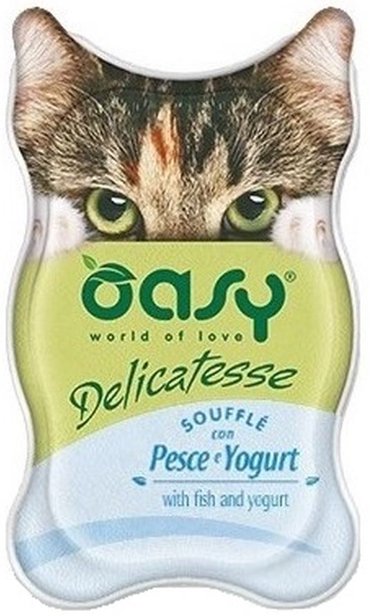 OASY Delicatesse Souffle Pate pentru pisici, cu Peste si Iaurt 85g