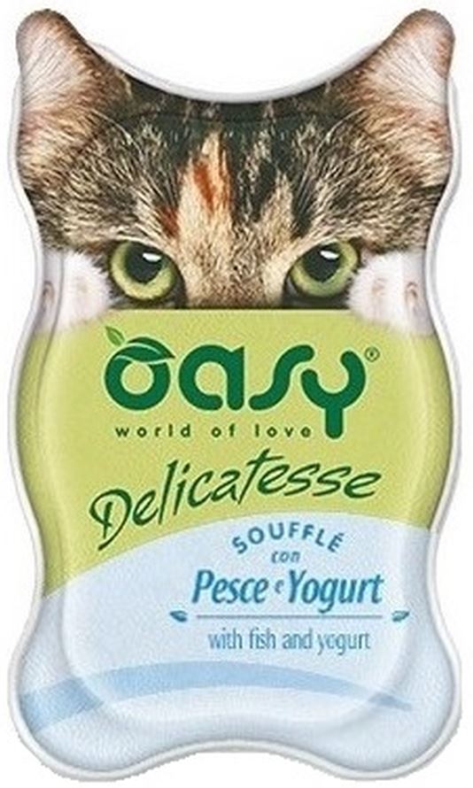OASY Delicatesse Souffle Pate pentru pisici, cu Peşte şi Iaurt 85g