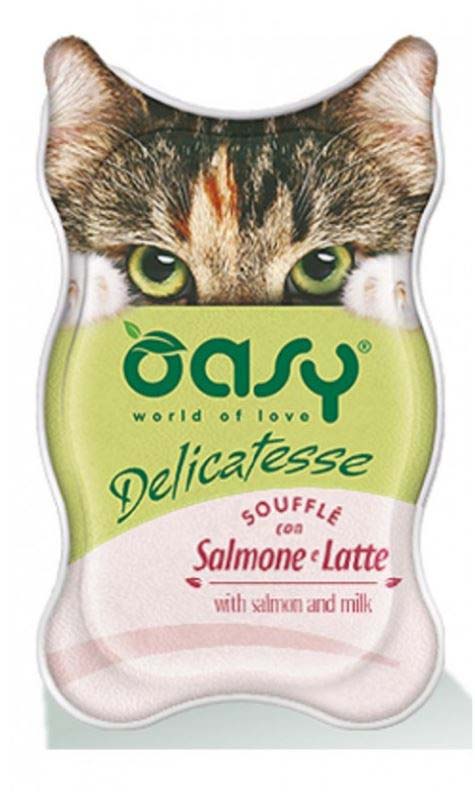 OASY Delicatesse Souffle Pate pentru pisici, cu Somon şi Lapte 85g
