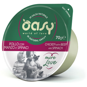 OASY More Love Bol pentru pisici, cu Pui, Vita si spanac 70g