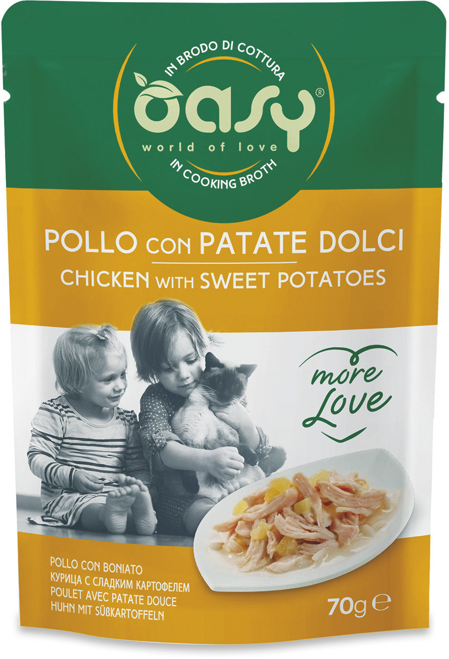 OASY More Love Plic pentru pisici, cu Pui si Cartofi dulci 70g