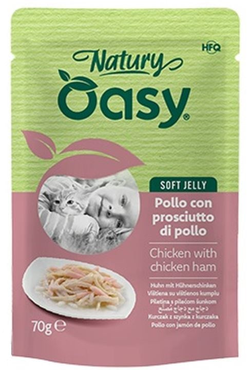 OASY Natury Plic pentru pisici, cu Pui si Sunca de pui, in jeleu 70g