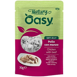 OASY Natury Plic pentru pisici, cu Pui si Vita in jeleu 70g