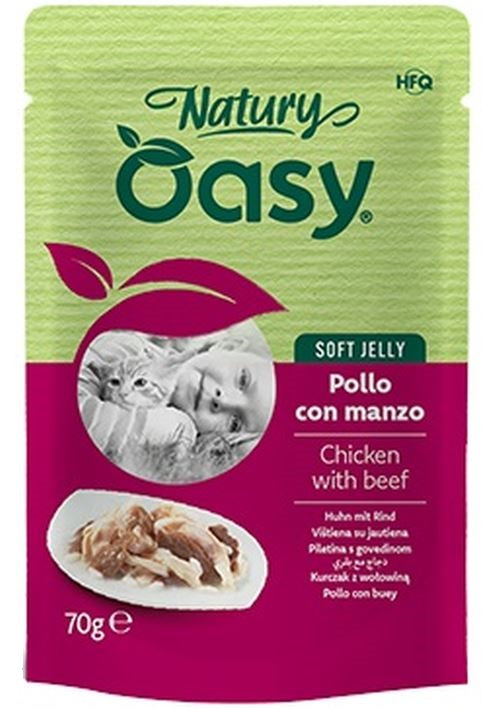 OASY Natury Plic pentru pisici, cu Pui si Vita in jeleu 70g