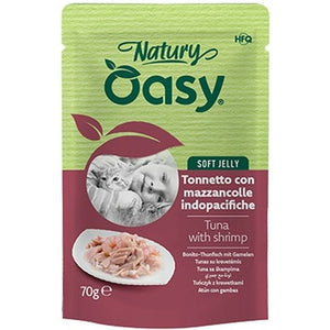 OASY Natury Plic pentru pisici, cu Ton si Creveti, in jeleu 70g