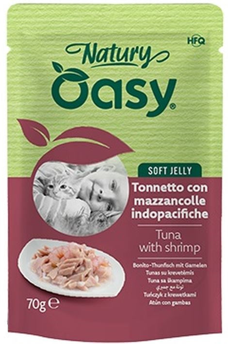 OASY Natury Plic pentru pisici, cu Ton si Creveti, in jeleu 70g