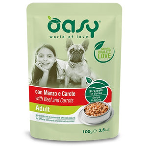 OASY Plic hrana umeda pentru caini Adult, cu Vita si Morcovi 100g