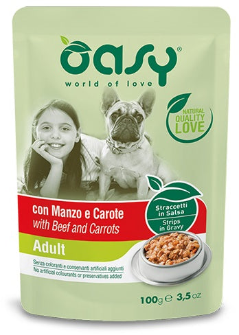OASY Plic hrana umeda pentru caini Adult, cu Vita si Morcovi 100g