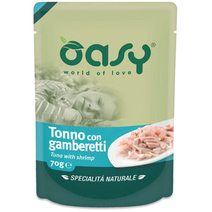OASY Plic hrana umeda pentru pisici, File de Ton si Creveti, in sos 70g