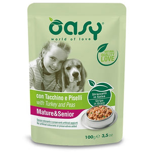 OASY SENIOR Plic hrana umeda pentru caini, cu Mazare si Curcan 100g