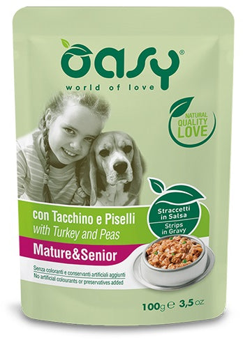 OASY SENIOR Plic hrana umeda pentru caini, cu Mazare si Curcan 100g