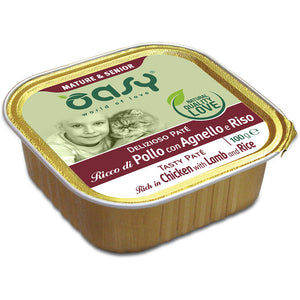 OASY TASTY PATE Hrana pentru pisici senioare, Pate cu Pui, Miel si orez 100g