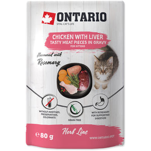 ONTARIO Herb Line KITTEN Plic pentru pisicute, Pui cu Ficat 80g
