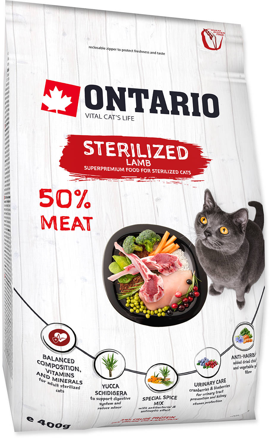 ONTARIO Hrana uscata pentru pisici adulte, Sterilised, cu Miel 400g