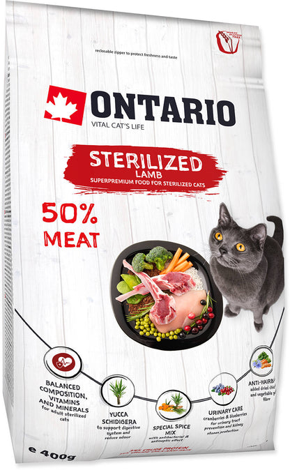 ONTARIO Hrana uscata pentru pisici adulte, Sterilised, cu Miel 400g