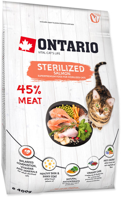 ONTARIO Hrana uscata pentru pisici adulte, Sterilised, cu Somon 400g