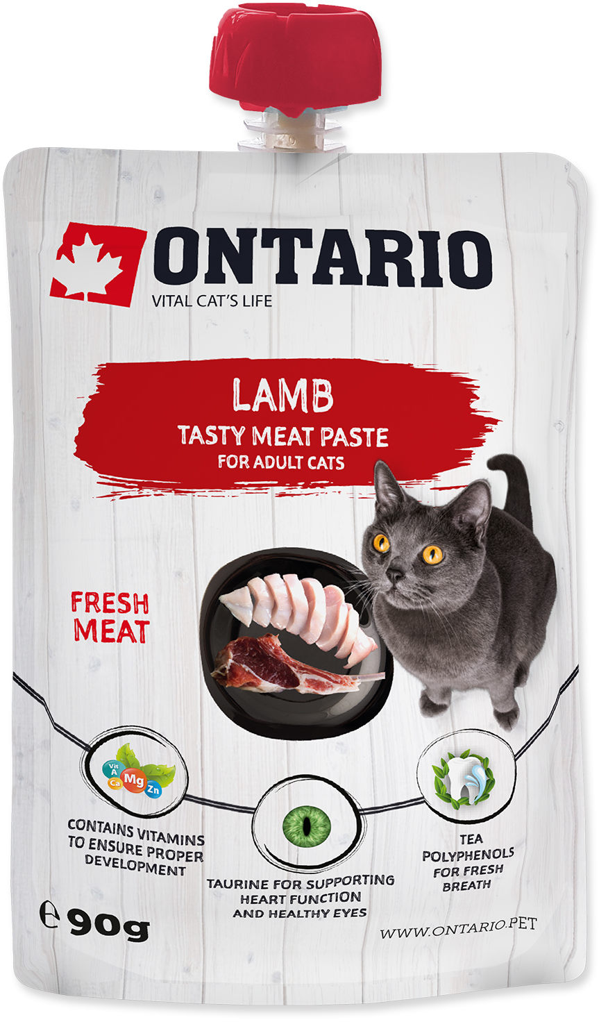 ONTARIO Pasta pentru pisici adulte, carne proaspata de Miel 90g