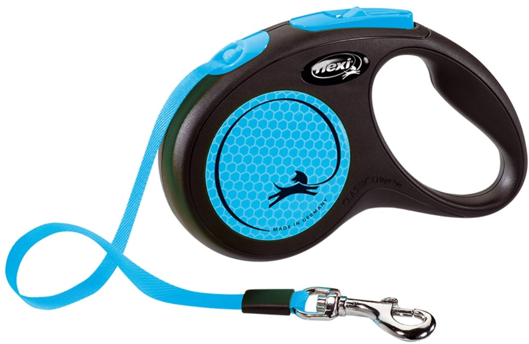 FLEXI Lesa retractabila NEW NEON S cu banda 5m/pana la 15kg, Albastru