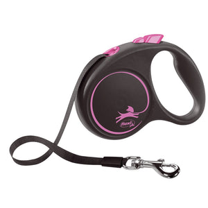 FLEXI Lesa retractabila BLACK DESIGN S cu banda 5m/pana la 15kg, Roz