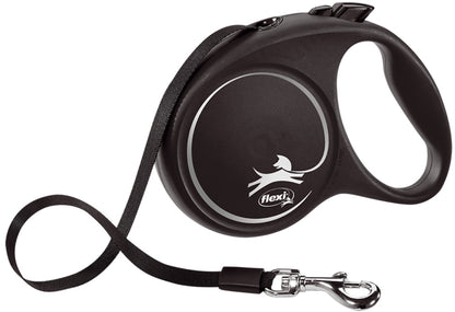 FLEXI Lesa retractabila BLACK DESIGN M cu banda 5m/pana la 25kg, Argintiu