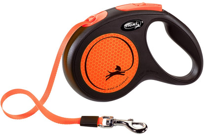 FLEXI Lesa retractabila NEW NEON M cu banda 5m/pana la 25kg, Portocaliu