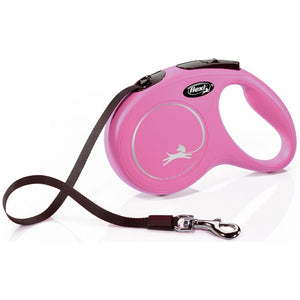 FLEXI Lesa retractabila NEW CLASSIC, cu banda, M, 5m/pana la 25kg, Roz
