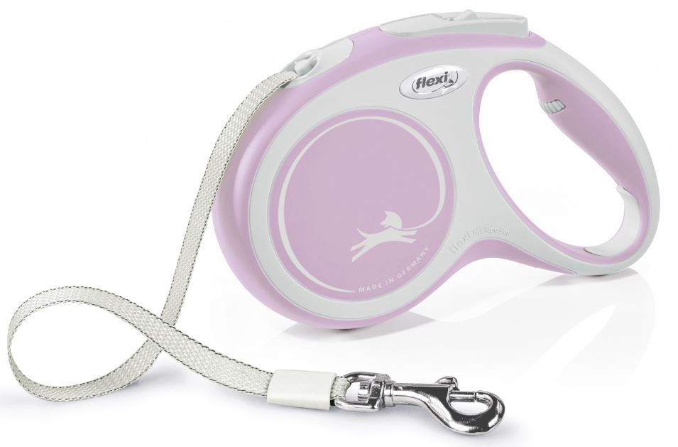 FLEXI Lesa retractabila NEW COMFORT M cu banda 5m/pana la 25kg, Roz