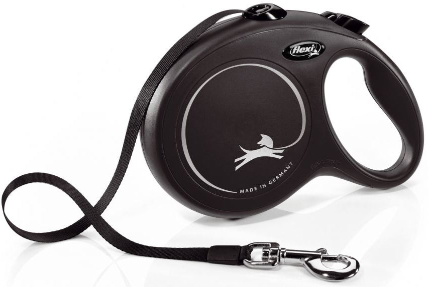 FLEXI Lesa retractabila NEW CLASSIC, cu banda, L, 8m/pana la 50kg, Negru
