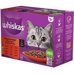 WHISKAS Classic Mix plicuri pisici Adulte, cu Miel/Vita/Pui/Pasare in sos 12x85g